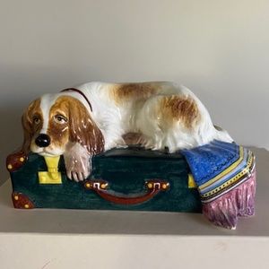 Tiffany &Co rare vintage spaniel dog on suitcase